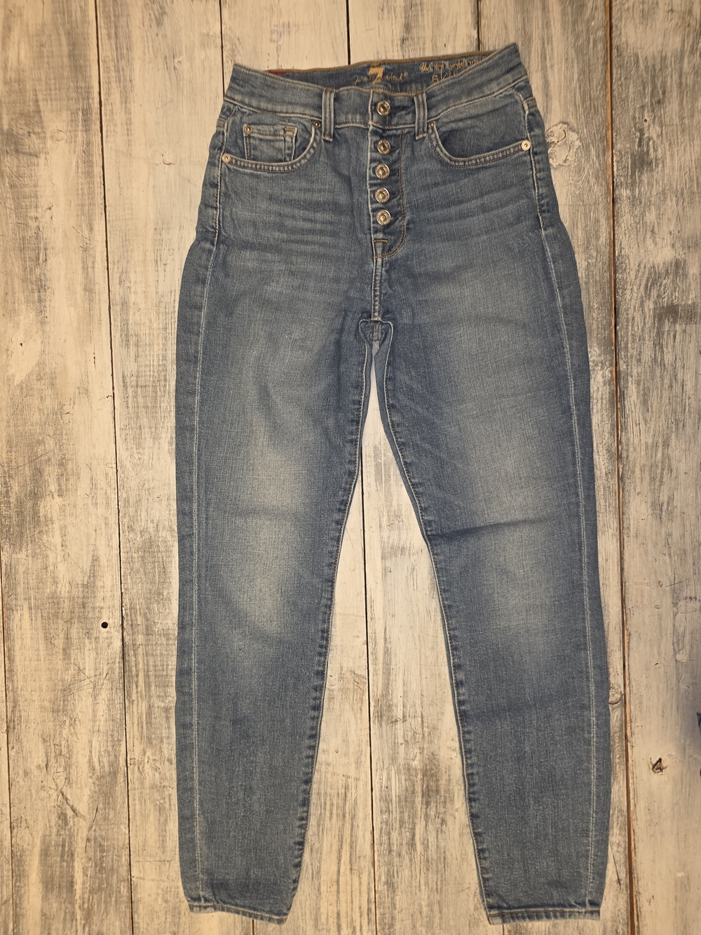 7 For All Mankind Women's Medium Blue High-Rise Ankle Skinny Jeans sz 26